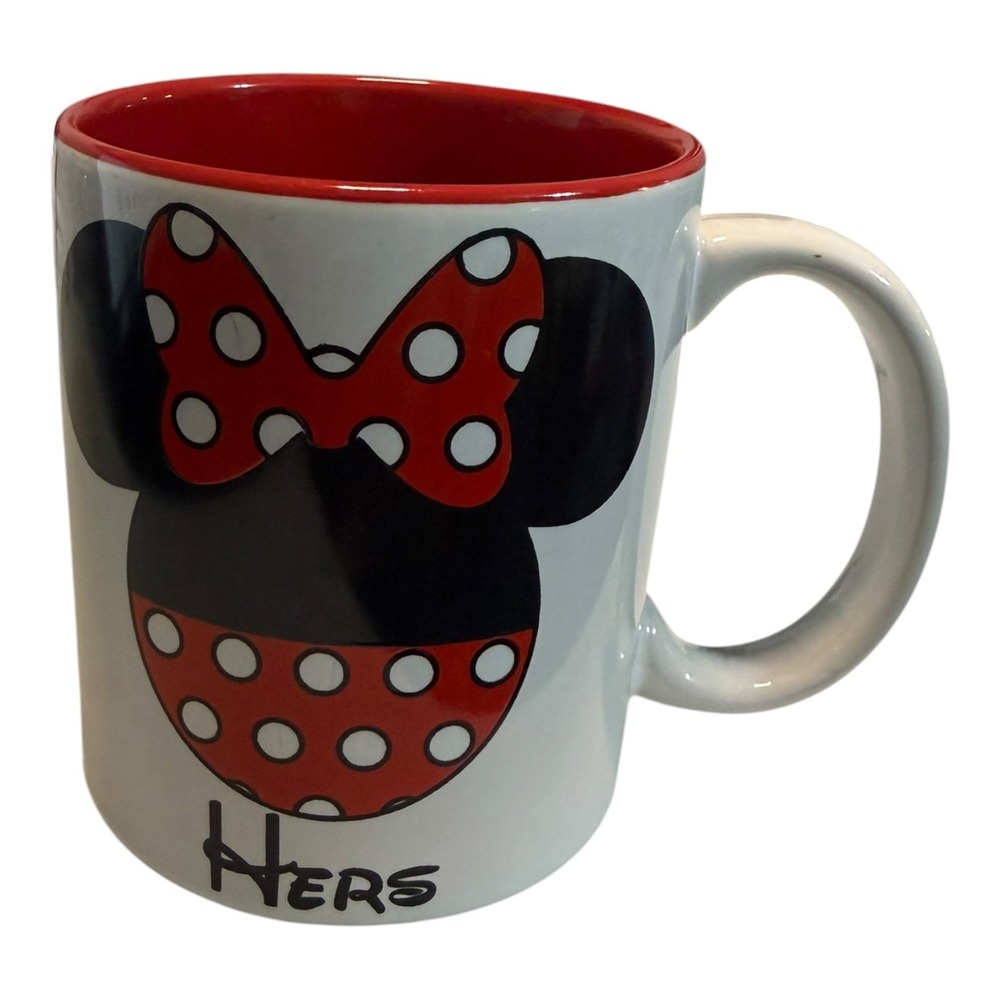 Disney Minnie Mouse Hers Coffee Mug Jerry Leigh Red White Polka Dot Ceramic Cup